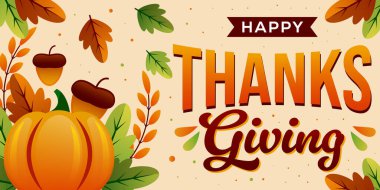 Mutlu şükran günü yatay afişi gradyan çizimi