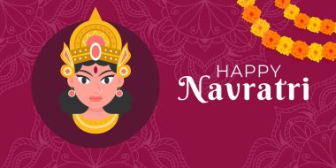 Mutlu navratri festivali yatay afiş illüstrasyonları