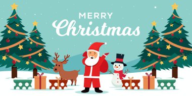 Mutlu noeller yatay afiş çizimi düz tasarım