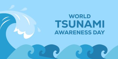 dünya tsunami farkındalık günü yatay afiş illüstrasyonu