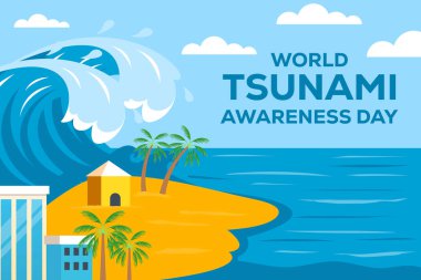 dünya tsunami farkındalık günü düz stil arkaplan resimlemesi