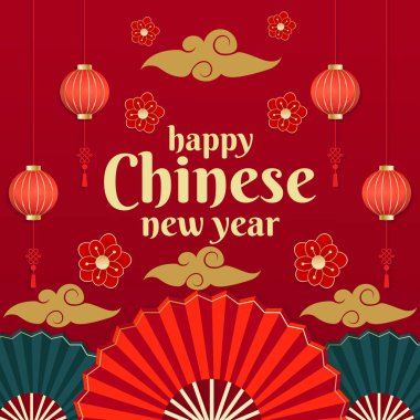 Çin 'in yeni yılı gradyan tarzında mutlu bir illüstrasyon