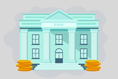 Düz tasarım tarzında altın paralarla banka inşa etme illüstrasyonu