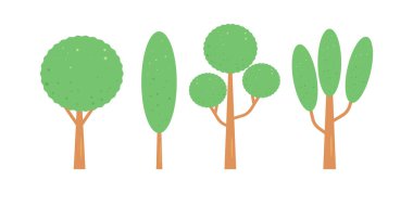 Düz tasarım biçiminde ağaç koleksiyonu illüstrasyonu