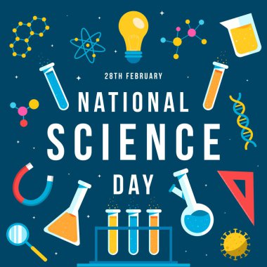 Düz stil tasarımlı ulusal bilim günü illüstrasyonu