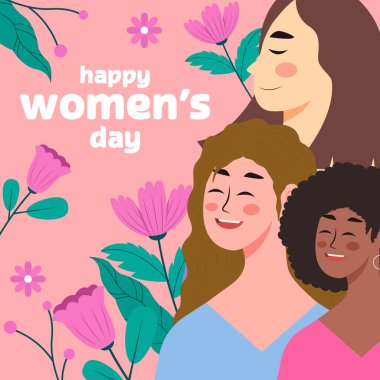 happy international women's day illustration with floral clipart