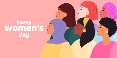 flat design happy international women's day horizontal banner clipart