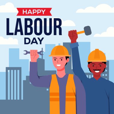 Düz stil tasarımlı mutlu çalışma günü illüstrasyonları