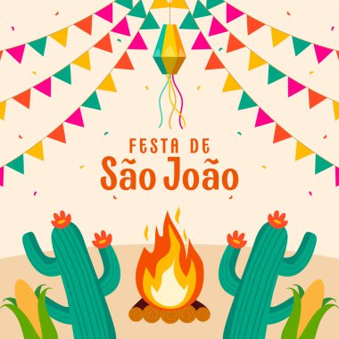 Mutlu sao joao festivali çizimi düz tasarım