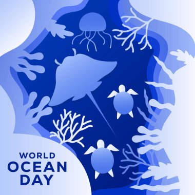 Dünya Okyanus Günü illüstrasyon kağıdı stili