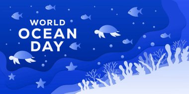 Kağıt sanatında dünya okyanus günü yatay afiş illüstrasyonu