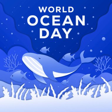 Dünya Okyanus Günü için resimli kağıt tasarım stili