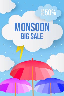 Muson büyük satışı dikey afiş illüstrasyonları kağıt sanatında