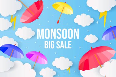 Muson büyük satış arkaplan illüstrasyonu kağıt sanatında