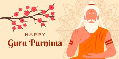 Düz tasarımda guru purnima bayrağını kutlayın