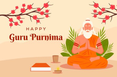 Düz tasarımda guru purnima arkaplan illüstrasyonunu kutla