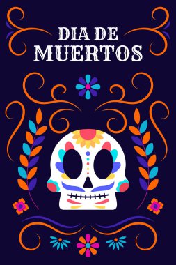 Düz tasarım tarzında dia de muertos poster illüstrasyonu