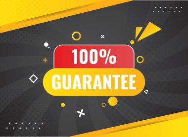 % 100 guARANTEE düğmesi, pankart, etiket, web sitesi şablonu. Renkli megafon simgesine sahip% 100 GUARANTEE metni