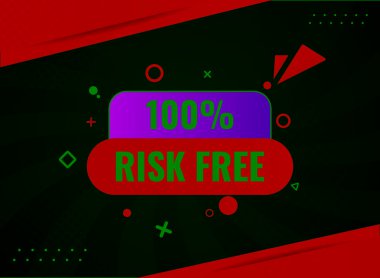 % 100 risksiz düğme, afiş, etiket, web sitesi şablonu. Renkli megafon simgesi ile% 100 risksiz metin