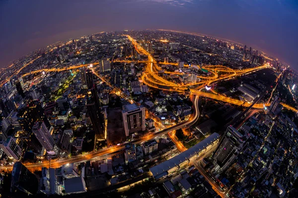 Skyline Utsikt Över Bangkoks Affärsdistrikt Vid Solnedgången Bangkok Expressway Och — Stockfoto