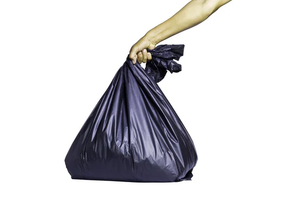 Black Garbage Bag Isolated White Background Handheld Black Garbage Bag —  Fotos de Stock