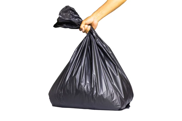 Black Garbage Bag Isolated White Background Handheld Black Garbage Bag —  Fotos de Stock