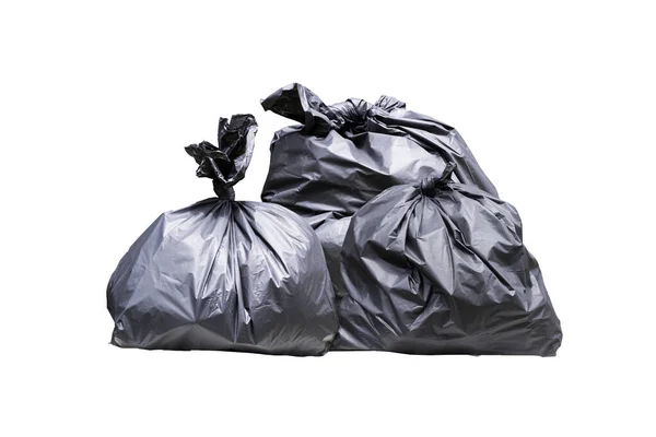 Black Garbage Bag Isolated White Background Clipping Mask —  Fotos de Stock