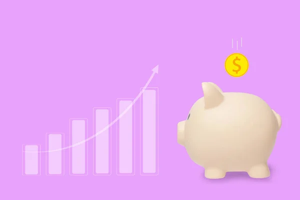 ピンクの背景の貯金箱 ピンクの背景の金のグラフ — ストック写真