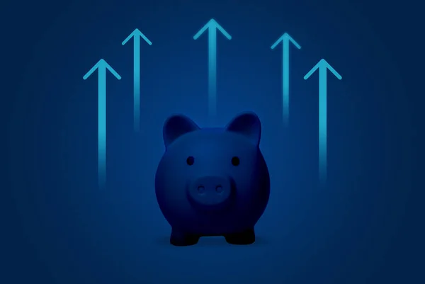 青い背景の貯金箱だ 青い背景の金のグラフ — ストック写真