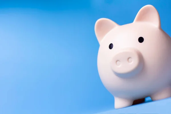 Piggy Bank Blauwe Achtergrond Inhoud Van Financiën Investeringen — Stockfoto