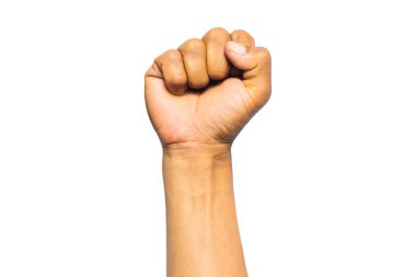 Beyaz arka planda izotoplu el yumruğu, kırpma yolu