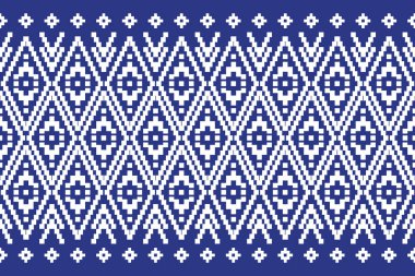 Tayland dokumasının kusursuz deseni, kare vektör çizimi. Halılar, perdeler, yastıklar, çantalar, giysiler, geometrik desenler için etnik pikseller nakış tasarımları.