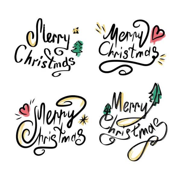 Bir dizi kaligrafik harf Mutlu Noeller. Girdapları ve renkli elementleri olan güzel siyah yazı tipi. Davetiyeler, kartpostallar, kıyafetler için tasarım şablonu. İzole edilmiş arka plan. Vektör.