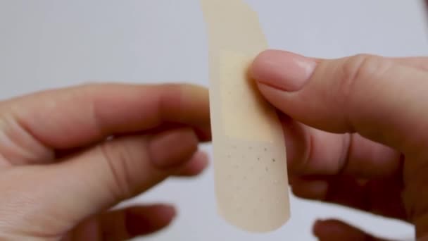 Treatment Wound Finger Adhesive Tape First Aid Injuries Close Isolated — Video Stock