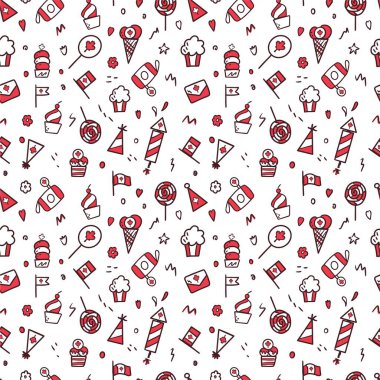 Kanada Günü. 1 Temmuz. Karalama tarzında kusursuz çizim. Tekstil, desen, arkaplan ya da tasarım için. Vektör.