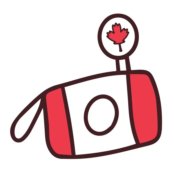 Canada Day First July Symbolic Camera Red White Doodle Style — Stock Vector