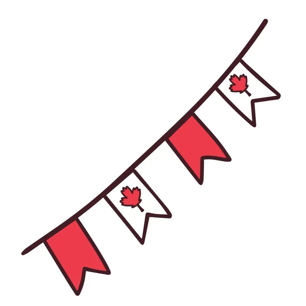 Füzér Zászlókkal Kanada Napjára Július Elseje Szimbólum Piros Fehér Doodle — Stock Vector