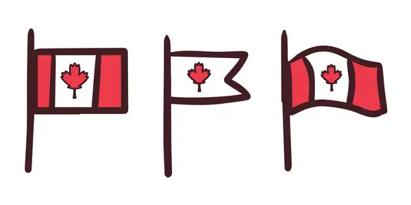 플래그 캐나다의 상징하는 것이죠 상징은 빨간색 흰색이다 Doodle 스타일 포스터 — 스톡 벡터