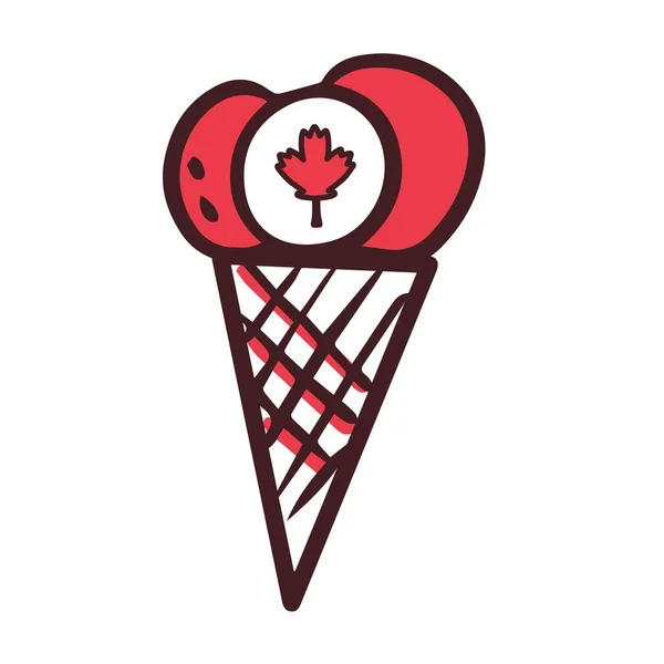 캐나다의 카나다 국기달린 아이스크림 상징하는 것이죠 상징은 빨간색 흰색이다 Doodle — 스톡 벡터