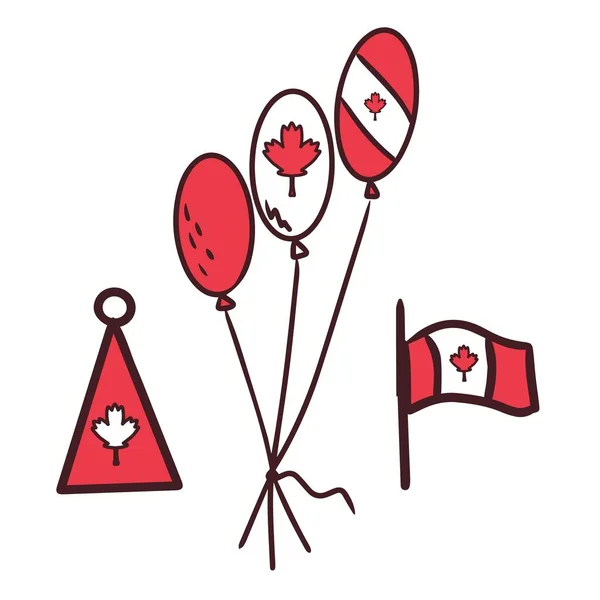 Lufik Parti Sapkák Kanada Zászlajával Kanada Napja Juharfalevél Mint Szimbólum — Stock Vector