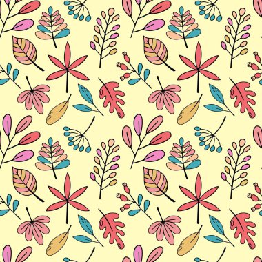 Sonbahar yapraklı kusursuz bir illüstrasyon. Tekstil kumaş, ambalaj kağıdı veya duvar kağıdı kavramı. Vektör.