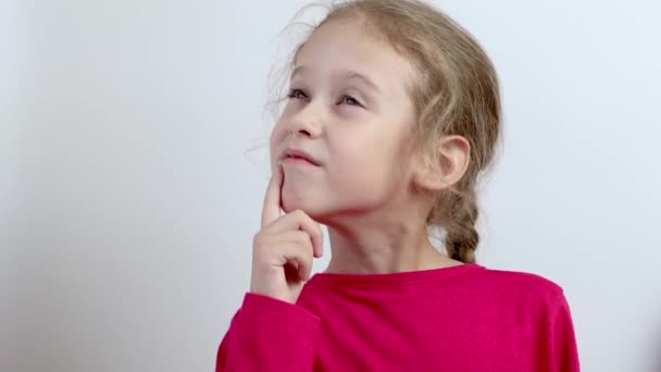 Pensive Little Girl Close Isolated Background — Stock Video