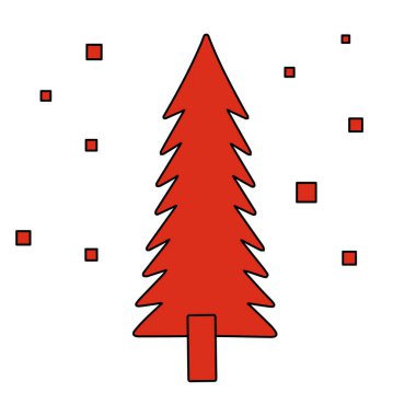 Noel kırmızı ağacı. Yeni Yıl 'ın sembolü. Karalama çizimi. Kartpostal tasarımı. İzole vektör.