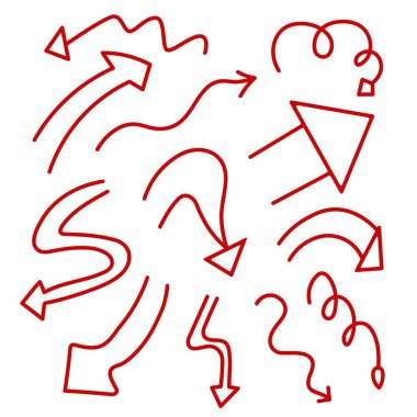 Bir dizi ok işaretçisi. Yönlendirme simgesi sürülüyor. Çizim illüstrasyonu.