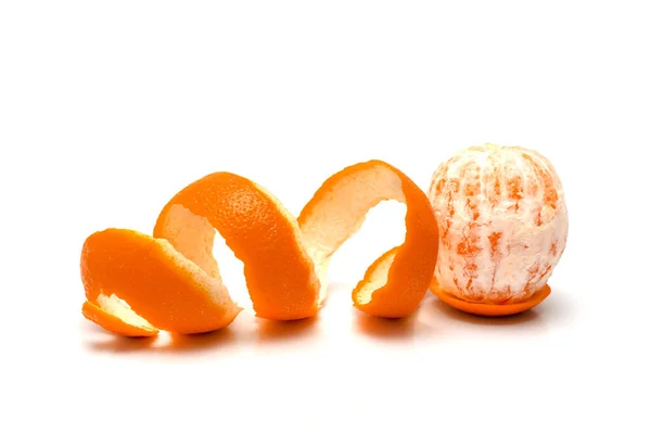 Shot Peeled Orange Peel Form Spiral White Background Concept Healthy — Stock Photo, Image