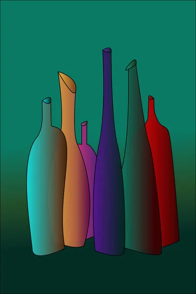 Doodle Disegno Vettoriale Illustrazione Della Composizione Bottiglie Colorate Tipografia Poster — Vettoriale Stock