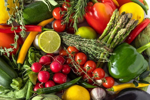 Friss Környezetbarát Zöldségek Asztalon Felülnézetből Egészséges Életmód Koncepció — Stock Fotó
