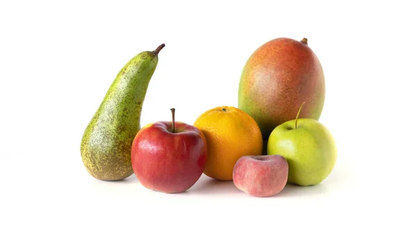 Shot Świeżych Owoców Grupy Jabłko Zielone Czerwone Gruszka Mango Pomarańcza — Zdjęcie stockowe