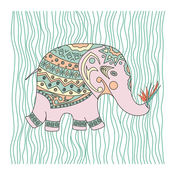 Vector Mão Desenhada Doodle Elefantes Desenhos Animados Com Ornamentos Étnicos — Vetor de Stock