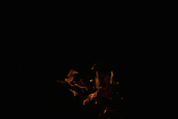 Fire Burns Night Black Background — Stock Photo, Image